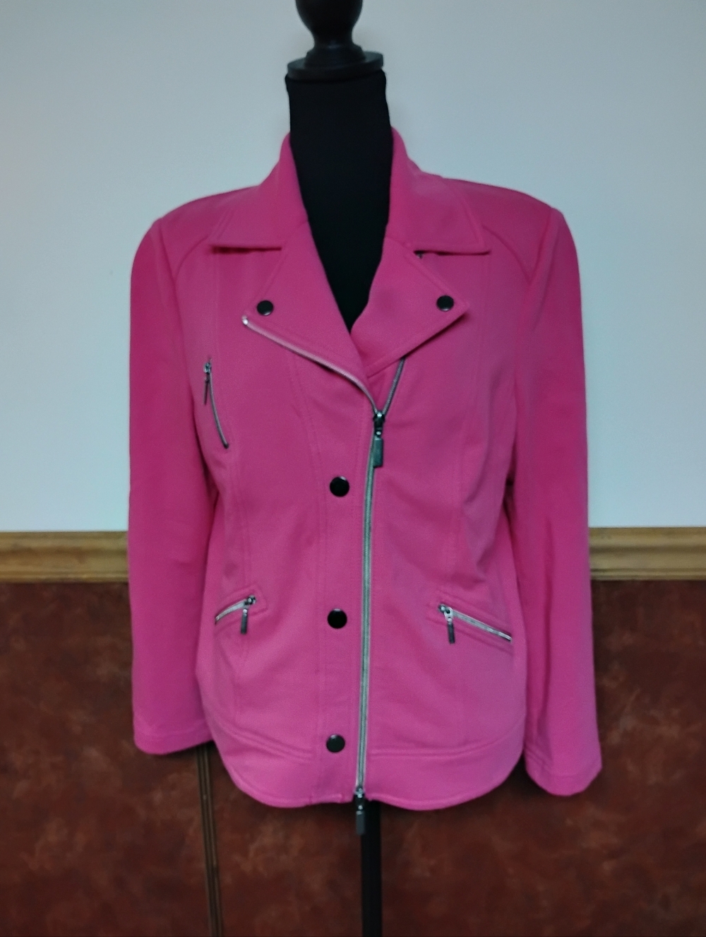Women's Soft Vibrant Pink Moto Jacket with Asymmetrical Zip